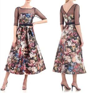 *NWT* Kay Unger Bonnie Floral Tea Length Fit & Flare Dress